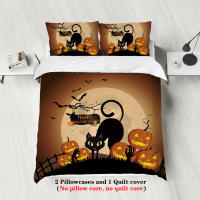 Juego De Sábanas De Halloween Con Estampado De Gato Negro Calabaza Y Murciélago (1 Funda De Edredón + 2 Fundas De Cojín) 100% Poliéster 90gsm - details 2