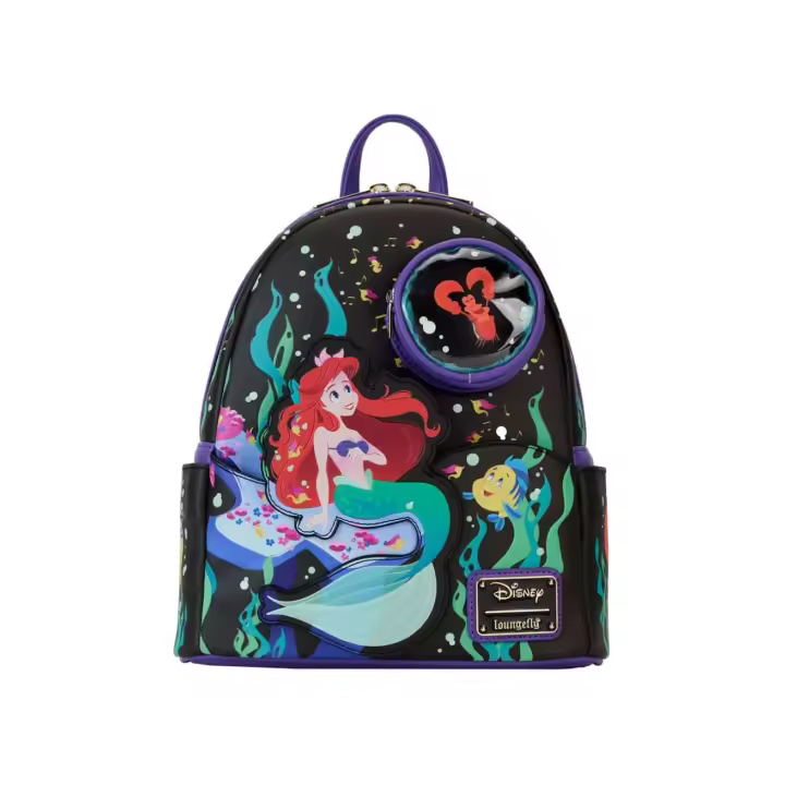 LOUNGEFLY MOCHILA Sirenita Ariel Flounder Sebastian Little Mermaid mujer  Life is the bubbles Backpackl - 1