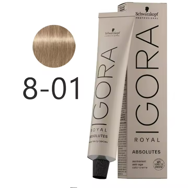 Schwarzkopf IGORA Royal Absolutes 8-01 Rubio Claro Natural Ceniza Cuidado del Cabello 60 ml - 1