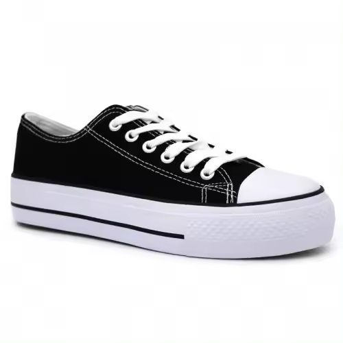 Zapatillas Puntera Mujer Lona  6620 Plataforma -  Negro y Blanco - 1