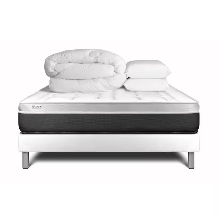 Pack cama completa - Colchón 140x190cm + Somier con láminas (en kit) + 2 almohadas + Edredón - Vital Soft - 1