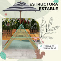 Outsunny Mesa de Picnic para Niños de Madera Mesa y 2 Bancos Infantiles con Sombrilla Extraíble para Jardín Patio 85,5x75x142,5 cm - details 3