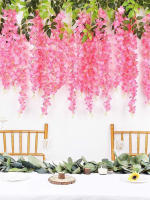 12pcs Wisteria Artificial Enredadera De Flores Rosa Para Decoración De Bodas Y Hogar Valla Colgante De Tela De Seda Para Pared - details 2