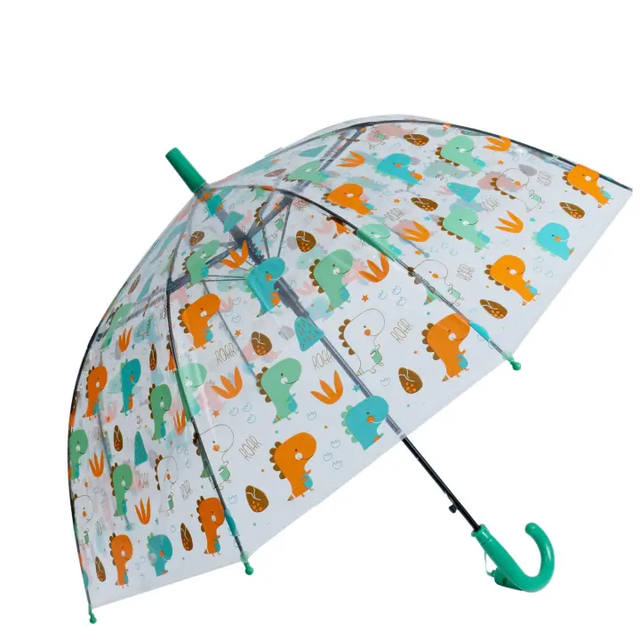 J.S ONDO Paraguas Transparente Bastón Plegable, 50cm Cerrado de NIÑO O NIÑA, Automático, 8 Varillas Resistente Al Viento,DIBUJO ANIMADO DINOSAURIO con silbar - 1