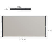 Outsunny Toldo Side Extensible, Toldo de jardín 300 x 140cm, Pantalla de privacidad con protección UV, Parabrisas, Metal, para terraza, Balcón, Poliéster, Gris claro - details 2