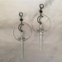 Pendientes Colgantes De Espada Gótica Para Mujer Joyería De Halloween Clásica Y Mística Regalo Elegante Con Doble Hoja Y Anillo - details 2