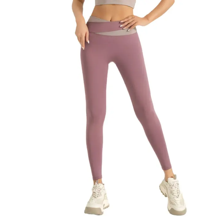 MOV-Pantalones de yoga con punto de cruz, cintura alta, levantamiento de cadera, modelado, fitness, correr, mallas deportivas - 1