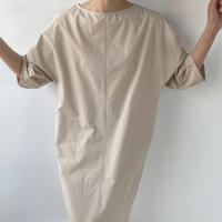 Vestido De Lino REALEFT Para Mujer Verano 2024 Estilo Minimalista Retro Cuello Redondo Manga Media Casual Vestido Recto Hasta La Rodilla - details 4