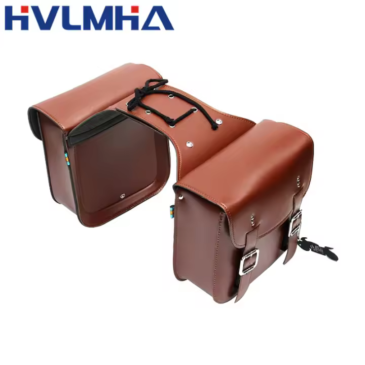 Bolsas De Silla De Motocicleta PU Cuero Universal Vintage Marrón Bolsa Lateral Con Herramientas Y Guantes Impermeable - 1