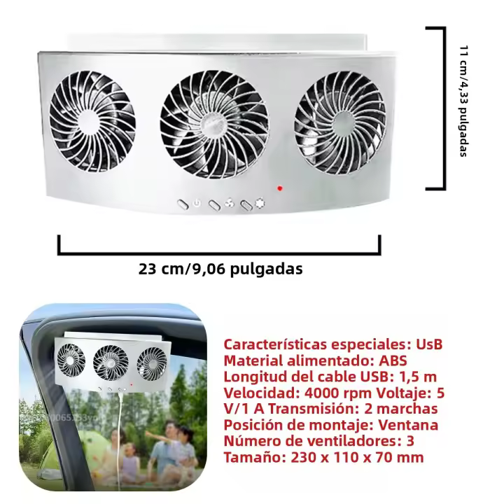 Ventilador De Escape Para Coche Recargable Por USB Y Solar Circulación De Aire Enfriamiento Y Disipación De Calor Alta Potencia 2/3 Ventilador De Ventilación Frontal - 1