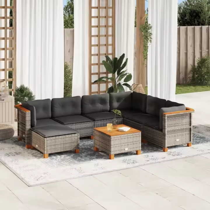 vidaXL Set de sofás de jardín 8 pzas y cojines ratán sintético gris - 1