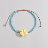 Anklet De Mujer Hecho a Mano Con Flores Tejidas Y Cuentas De Cerámica Suave Estilo De Playa Para Vacaciones - details 3