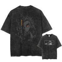 Camiseta Vintage Lavada Anime Demon Slayer Para Hombres Harajuku Oversize Tee Algodón Moda Streetwear Unisex Tops - details 8