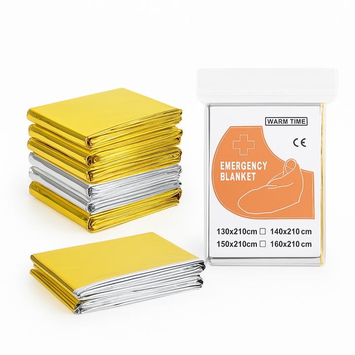 AKARURE - Pack de 10 Mantas Térmicas de Emergencia Dorado/Plateado – 210x130cm | Retiene el Calor Corporal