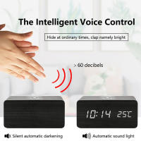 Reloj De Alarma Digital De Madera Con Carga Inalámbrica Reloj LED Con Hora Fecha Temperatura Para Escritorio Oficina Lado Del Cama Moderno - details 2