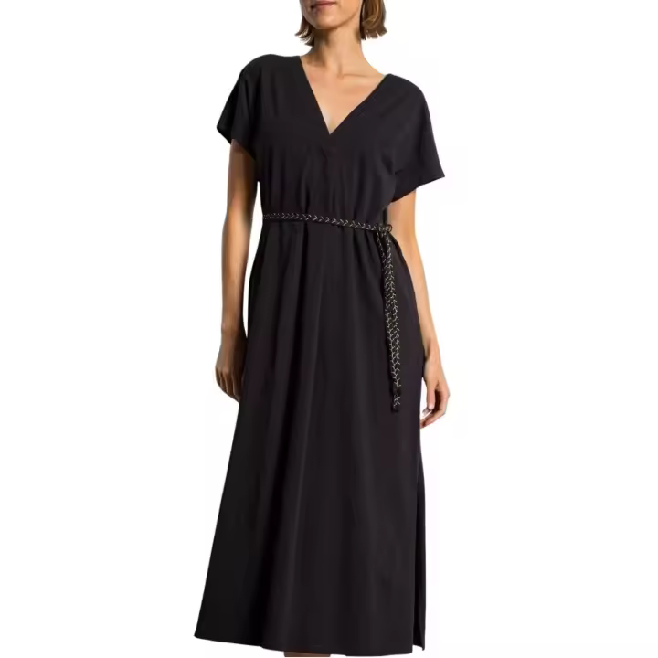 VIVERANO O-NECK S/L BRAID MIDI DRESS/R Black Beaut - 1