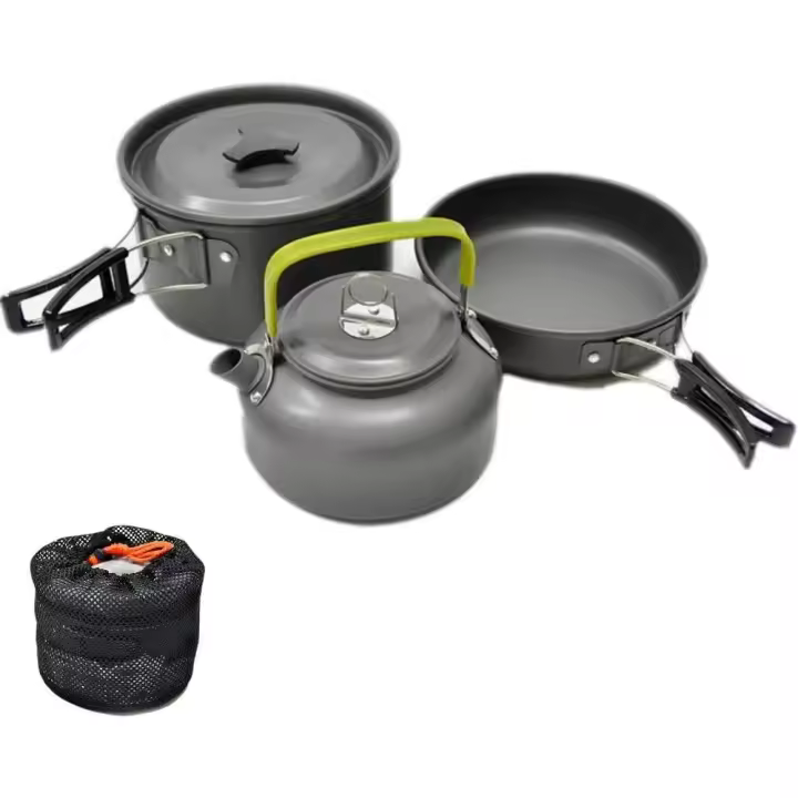 Juego de utensilios de cocina Para acampar para 2 O 3 personas, Olla, Tetera, juego de Cocina portátil y Liviana - 1