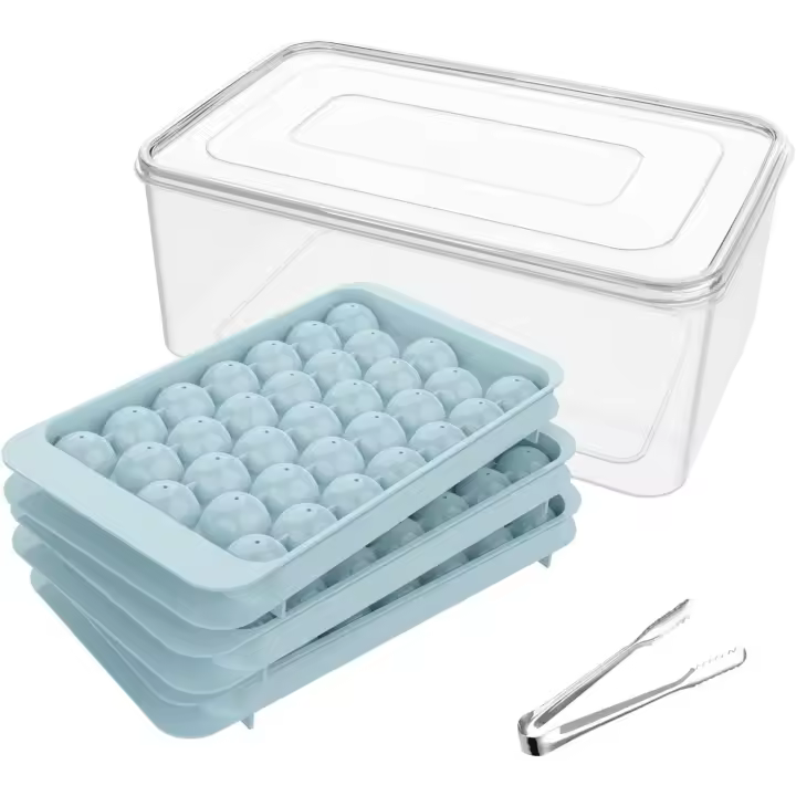 Bandeja de cubitos de hielo Sphere 1in X 99 piezas círculo hielo frío cóctel Whisky té café (3 unidades de bandejas de hielo azul y cubo de hielo y Tong de hielo) - 1