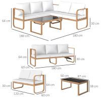 Outsunny Conjunto de Jardín Exterior de 3 Piezas Muebles Jardín Exterior con Sofá de 3 Plazas con Asiento Ajustable Sofá de 2 Plazas y Mesa de Centro de Vidrio con Cojines Crema - details 2