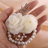 Elegante Boutonniere De Rosas De Cristal Blanco Para Boda Set De Flores De Mano Para Cocktail Prom Corsage Esencial Para Lapel O Muñeca - details 3