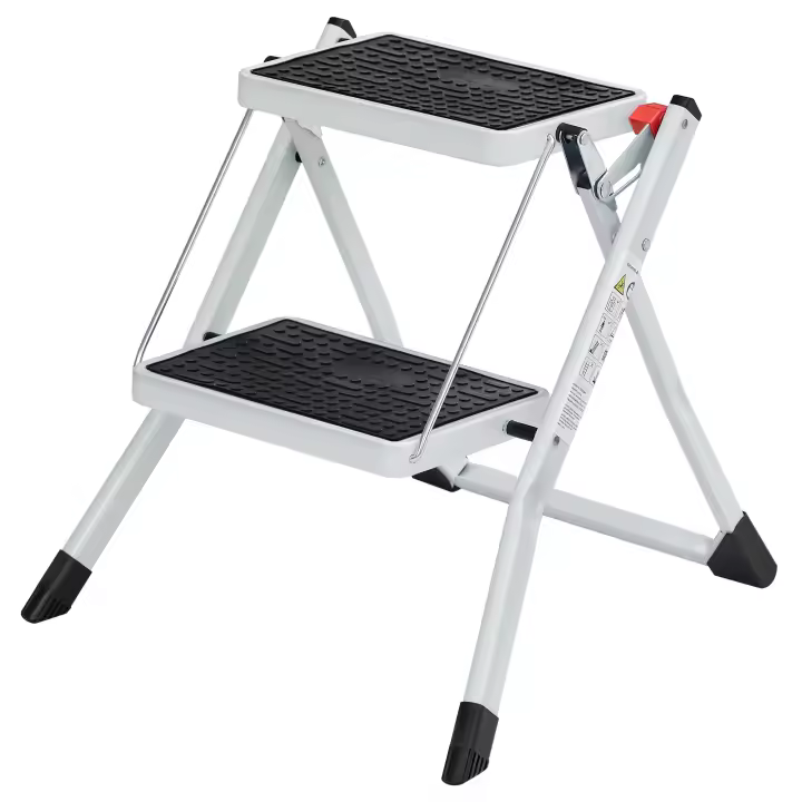 SONGMICS - Escalera de 2 peldaños Plegable, Ancho de Marcha 20 cm, Goma Antideslizante, con asa, Carga 150 kg, Acero, Gris y Negro/Blanco y Negro - 1
