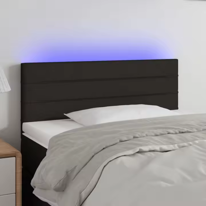 vidaXL Cabecero con LED de tela negro 100x5x78/88 cm - 1
