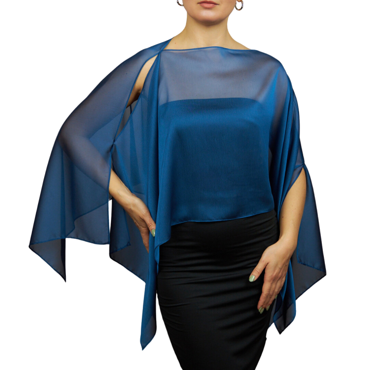 Chal capa de chiffon azul yale para la boda o vestido de noche / Luxury chiffon Yale blue capelet, shawl, wrap for wedding or evening dress