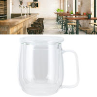 Taza de té de doble capa de 300 ml, taza de café transparente con asa y tapa para bebidas de cerveza - details 3