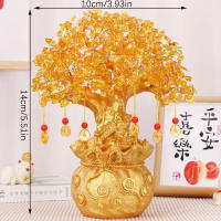 Arbol De La Suerte Ornamento De Cristal Amarillo Para El Dinero Estilo Bonsái Feng Shui Para La Suerte Figura De Resina Natural - details 6