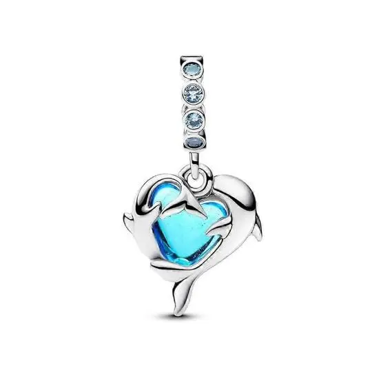 PANDORA Moments 793924 C01 - Colgante de cristal de Murano Azul de Plata de Ley, compatible con Me y Moments, 4,1x14,4x12,9mm, Plata de Ley, No es una piedra Preciosa, viene con El original embalaje de Caja de Giunte. - 1
