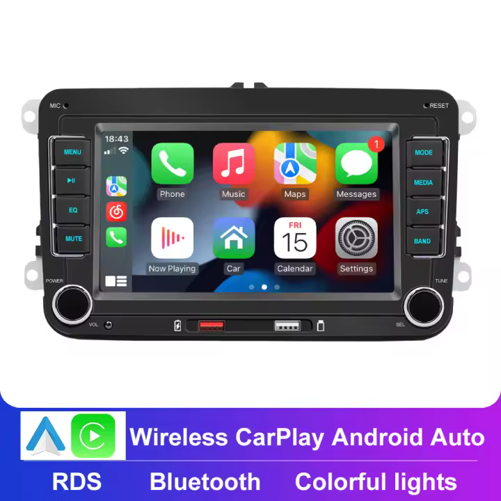 Radio Multimedia con Bluetooth para coche, reproductor inalámbrico con Android, CarPlay, 7 pulgadas, 2DIN, para VW/Passat/Touran/Caddy /Jetta - 1
