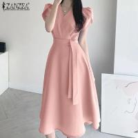 Vestido De Verano Elegante ZANZEA Para Mujer Moda OL Trabajo Corto Manga Vestido Casual Sólido A-Line Kaftan Sarafans Robe Femme - details 4