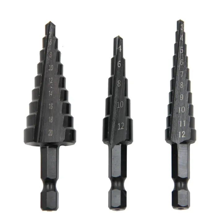 Juego De Brocas Escalonadas Negras Con Taladro Hexagonal 3-12/4-12/4-20/4-32mm Para Taladrar Madera Herramienta De Reamado - 1