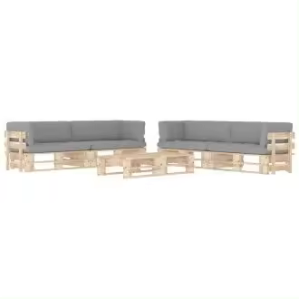 VIDAXL muebles de palets de 6 piezas con cojines fabricados en madera de color natural y gris - 1