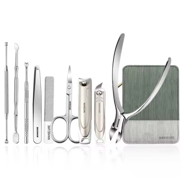 Set De Manicura Profesional 9 En 1 De Alta Calidad Con Estuche De Cuero Herramienta De Cuidado Personal Clipper De Uñas De Acero Inoxidable - 1