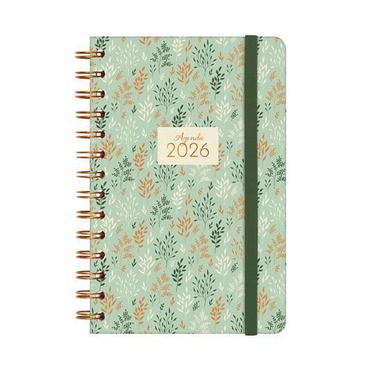 Fotocops agenda 2026 finocam weekly hardcover with copper rings and elastic closure, elegant green floral design with gold details, practical and durable annual planner, ideal for office, study, home or special gift