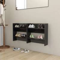 vidaXL 2x Zapatero de Pared Contrachapada 60x18x60 cm Colgante Color gris brillante,  negro brillante,  Blanco y roble sonoma - details 1