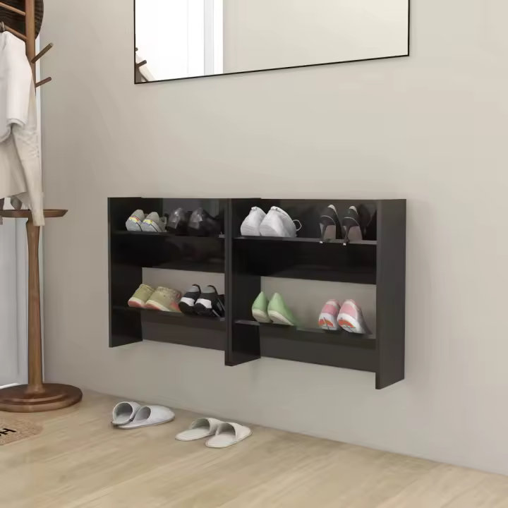 vidaXL 2x Zapatero de Pared Contrachapada 60x18x60 cm Colgante Color gris brillante,  negro brillante,  Blanco y roble sonoma - 1