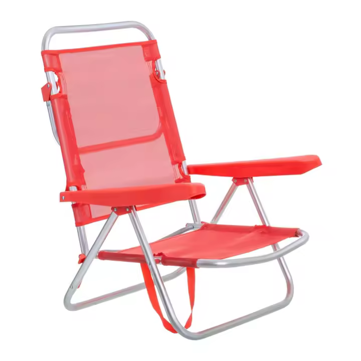 Lola Home Silla de playa baja reclinable 4 posiciones convertible en tumbona coral de aluminio y textileno de 61x47x80 cm - 1