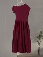 Vestido Maxi De Verano Para Mujer Elegante Y Chic Con Plegado Y Patchwork En Negro Cuello Media-Torço Manga Corta Cintura Alta A-Line Para Oficina Y Calle - details 11
