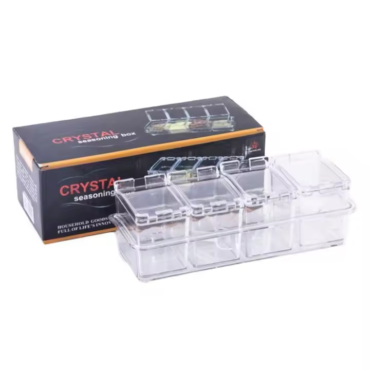 Juego De 4 Cajas De Condimentos Transparentes Con Cuchara Soporte De Especias Para Pimienta Estilo Japonés Almacenamiento De Alimentos - 1