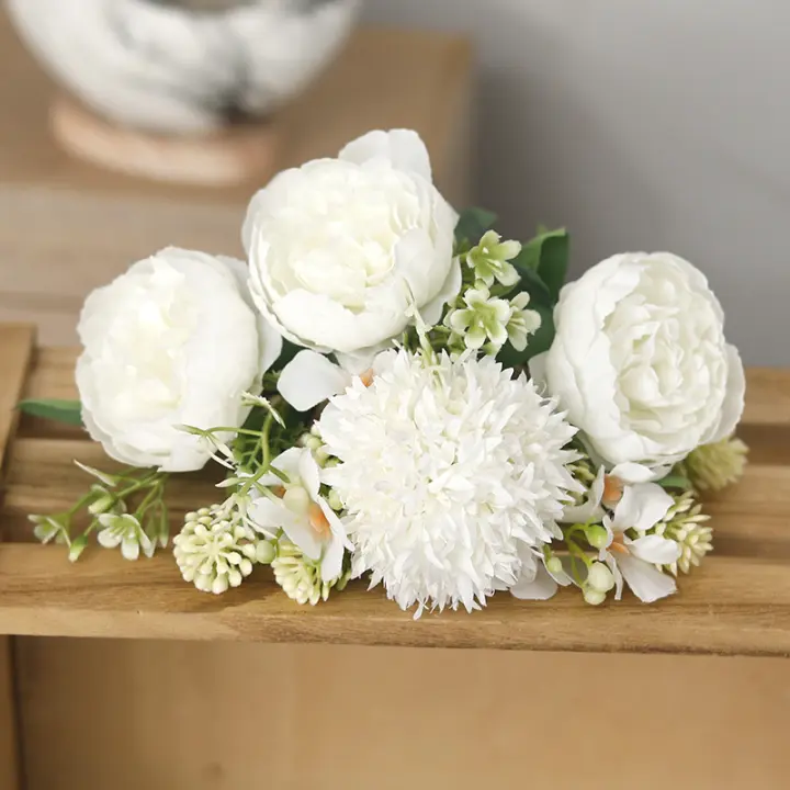 Bouquet De Novia Artificial En Blanco De Seda Peonia Decoración De Fiesta Y Jardín Para Bodas Aniversarios Cumpleaños Y Más - 1