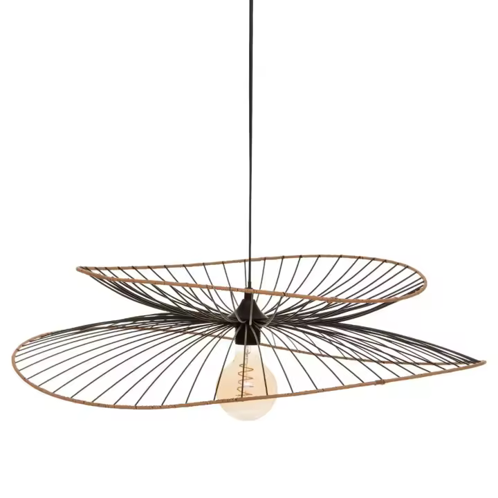 Lámpara de Suspensión Atmosphera Alara D69.5 Metal Negro Tendencia Contornos Cubiertos con Papel Efecto Madera - 1