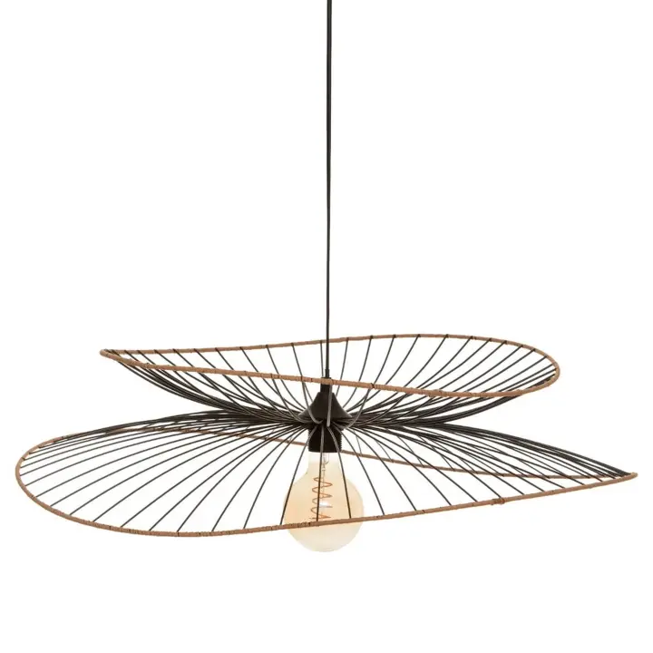 Lámpara de Suspensión Atmosphera Alara D69.5 Metal Negro Tendencia Contornos Cubiertos con Papel Efecto Madera - 1