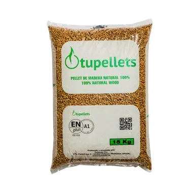 Pellet de Madera Thayba 15KG para Estufas o Calderas Especiales - Bajo en CO₂, Certificado PEFC y EN Plus A1 - Combustible Ecológico y de Alto Poder Calorífico - 1