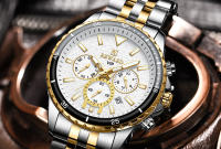 Reloj De Cuarzo Para Hombre REWARD En Acero Inoxidable Dorado Deportivo Resistente Al Agua Con Cronógrafo Y Calendario Completo - details 14