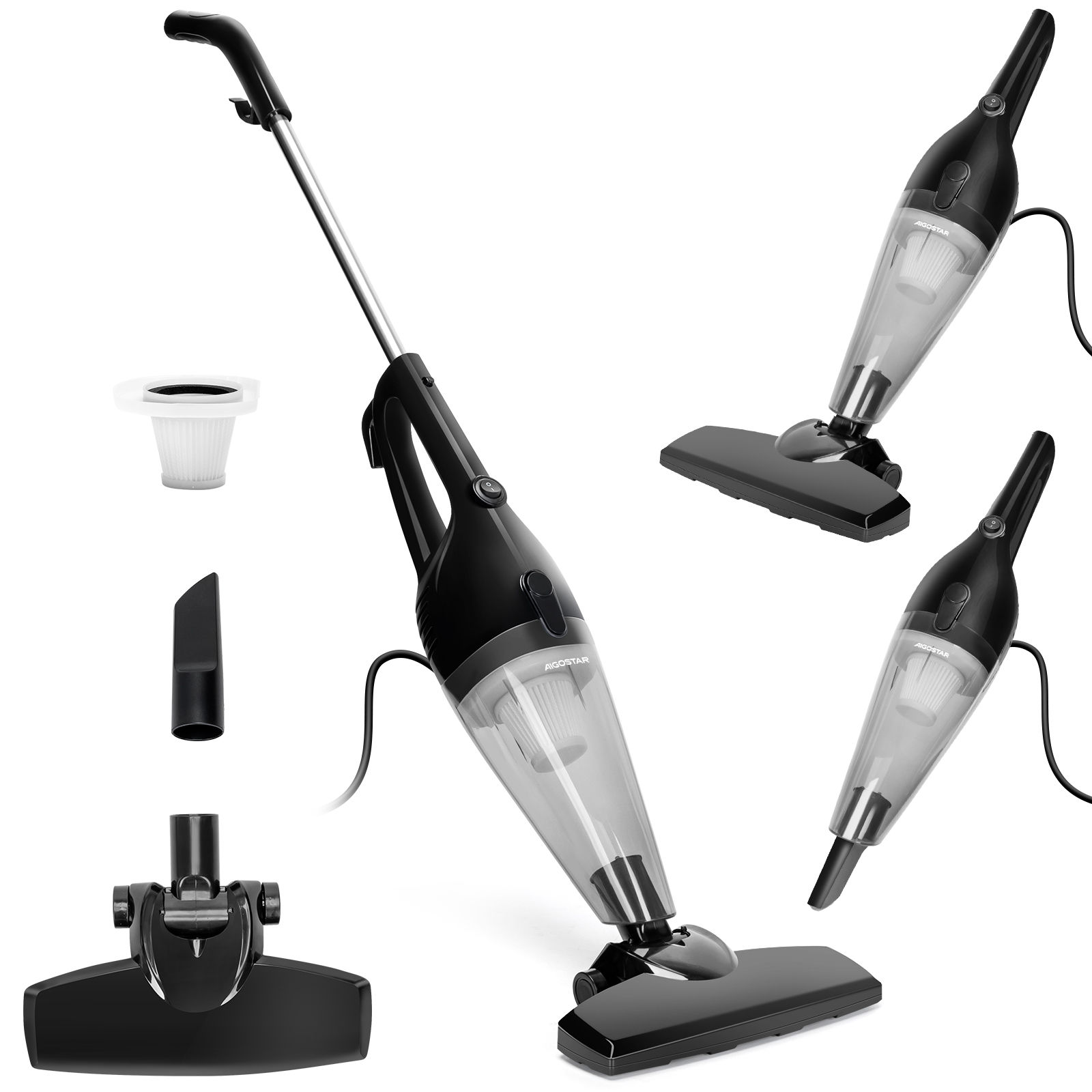 AIGOSTAR Aspiradora Vertical con Cable 4 en 1,  Potente de 15 kPa. Suelo, Alfombra, Pelo de Mascota.(Capacidad de 1.2L, 600W)