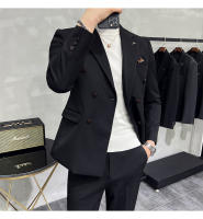 Traje De Negocios Slim Fit Doble Botón De Color Sólido Dos Piezas Coreano Elegante Para Hombres Con Pantalones Talla S-7XL - details 9