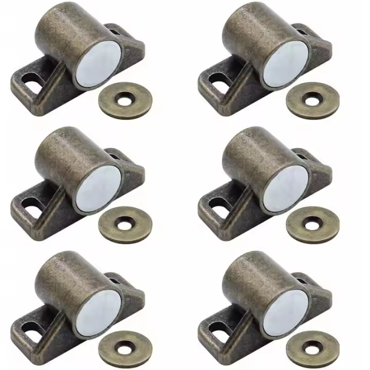 -- Juego de 6 cerrojos magnéticos para puertas, cierre magnético (redondos, bronce) - 1