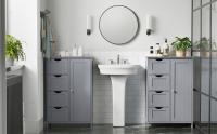 VASAGLE Armario de Baño, Mueble de Baño Estrecho, Cómoda de Baño, Cajonera con 4 Cajones, Armario con Puerta, Estante Ajustable, 30 x 55 x 82 cm, Blanco/Gris Oscuro/Gris Paloma - details 2